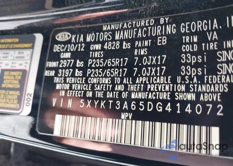 2013 Kia Sorento Lx из США, поврежденный, VIN 5XYKT3A65DG414072